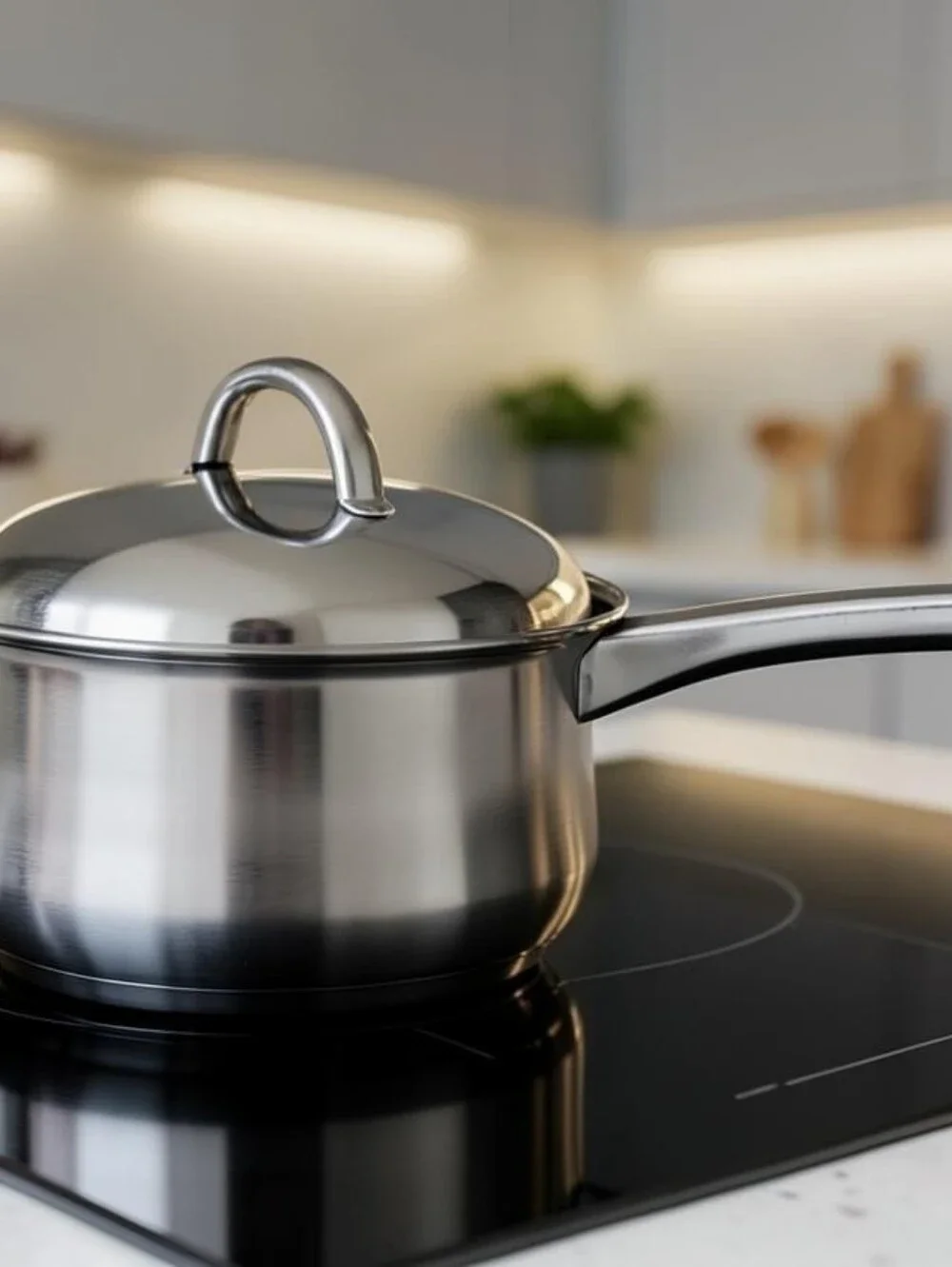 2 Quart Chef's Mark Cookware Stainless Steel Saucepan Bell-Shaped Body With Lid.